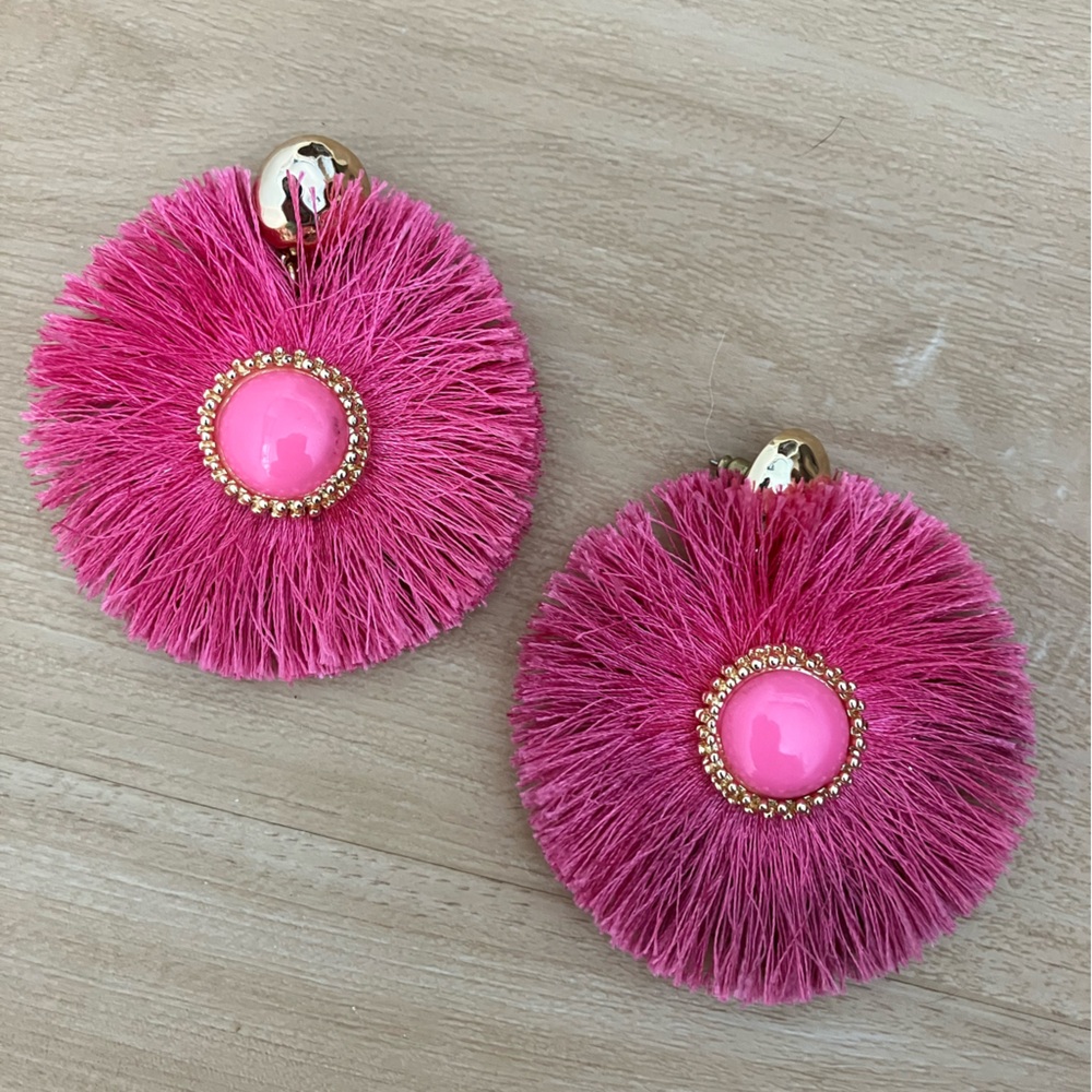 Lilly Pulitzer Pink Tassel Statement Earrings